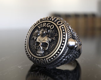 Virgo Signet Ring, Memento Mori Men Ring, Zodiac Ring - 925 Sterling Silver, Perfect for Virgo Birthdays & Astrological Enthusiasts