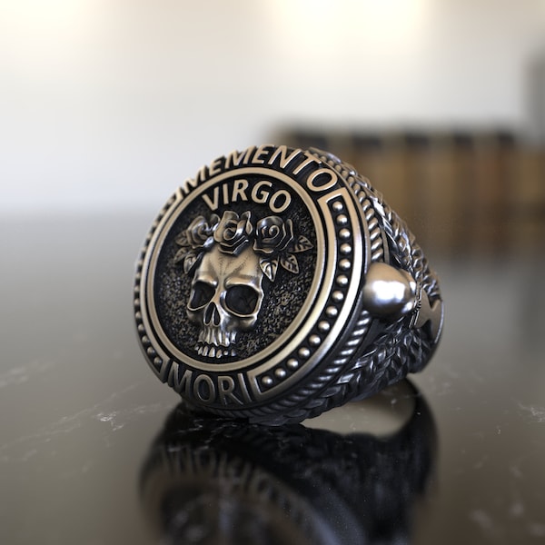 Virgo Signet Ring, Memento Mori Men Ring, Zodiac Ring - 925 Sterling Silver, Perfect for Virgo Birthdays & Astrological Enthusiasts