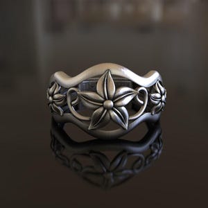 Floral Ring - Inspirational Silver Ring - Personalized - Engraved Ring - Flower Ring - Gardening - Personalizable