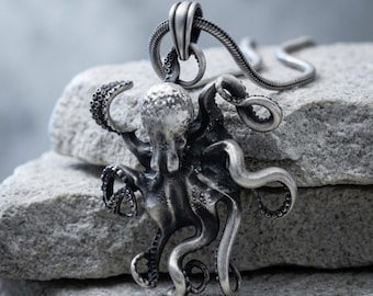Octopus Charm Necklace: Sea Animal Jewelry (Sterling Silver, Handmade)