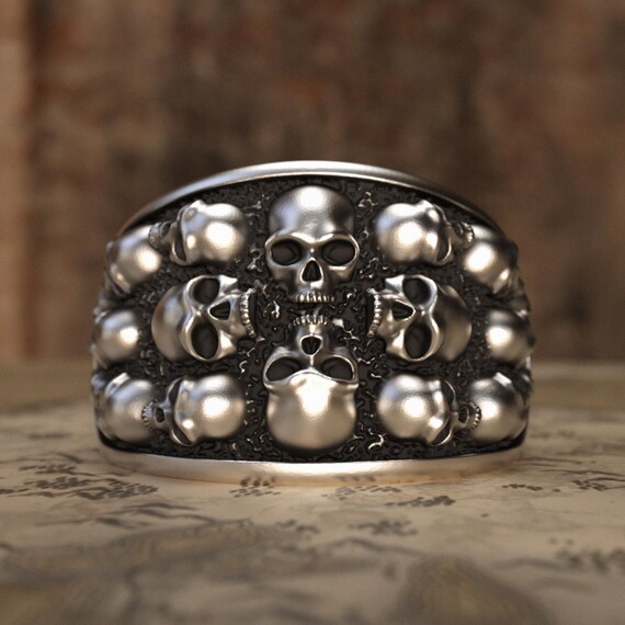 Skulls Sterling Silver Ring Handmade Solid Medieval 925 Unique