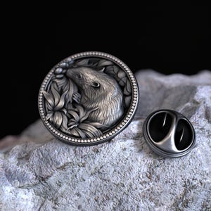 Handcrafted 925 Sterling Silver Lapel Pin, Animal Nature Design Pin, Unique Wildlife Inspired Brooch, High-Detail Metal Badge