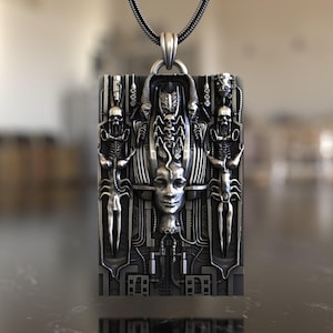 Surrealistische Sci-Fi 925 Sterlingsilber-Halskette - futuristisches Kunstdesign, handgefertigter Anhänger, perfekt für Science-Fiction-Kunstbegeisterte