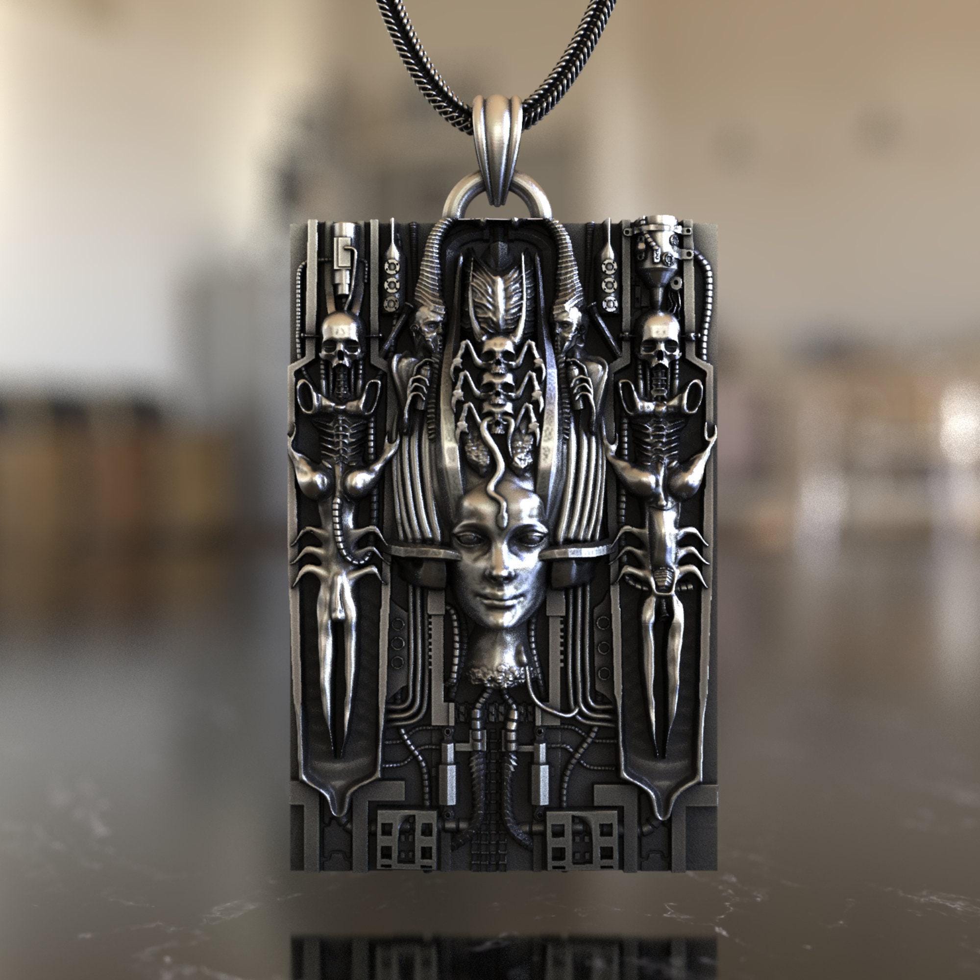 Surrealist Sci-fi 925 Sterling Silver Necklace - Futuristic Art