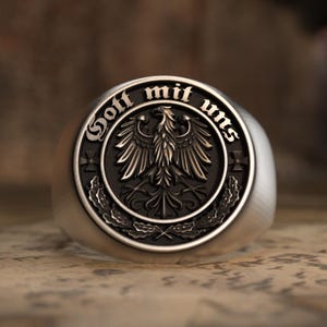 925 Sterling Silver Ring Gott Mit Uns Ring German Coat of Arms Signet Ring, Handcrafted, Perfect for History Enthusiasts and Patriotic Gifts