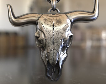 Cow Skull 925 Sterling Silver Necklace - Western Inspired, Artisan Crafted Pendant, Perfect for Boho & Rustic Jewelry Lovers