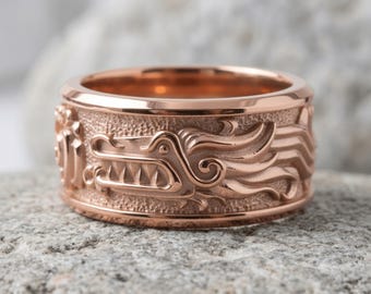 Aztec Quetzalcoatl Dragon Ring 925 Sterling Silver Gold Vermeil