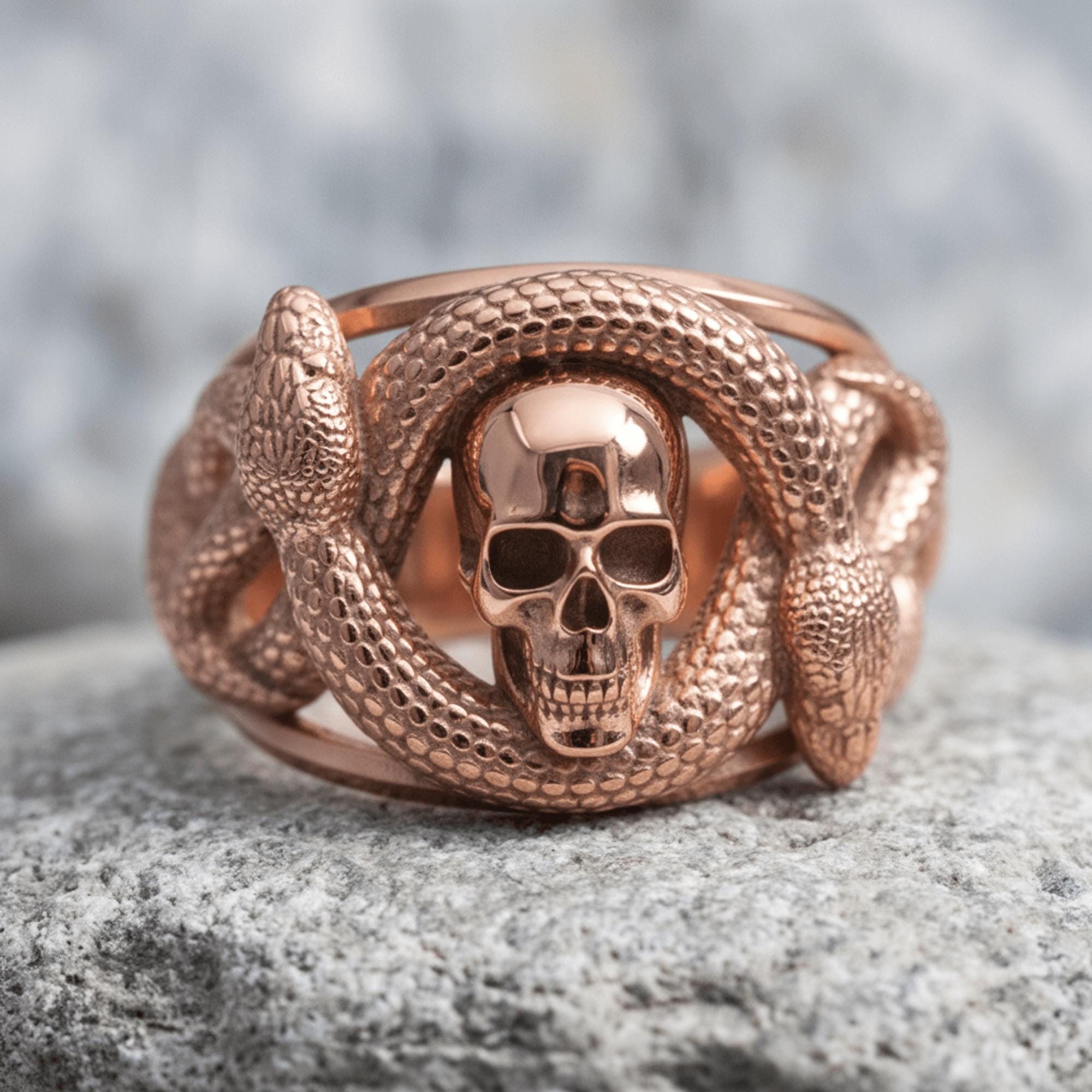 Double Headed Snake Skull Ring, 925 Sterling Silver, Gothic Unisex