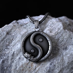 925 Sterling Silver Yin Yang Dragon Necklace, Oriental Balance Symbol Pendant, Handmade Asian-Inspired Necklace, Unisex Jewelry Gift
