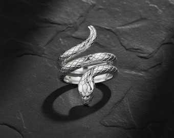 Coiled Snake Ring 925 Sterling Silver Oxidized Finish Gothic Serpent Jewelry Statement Animal Band