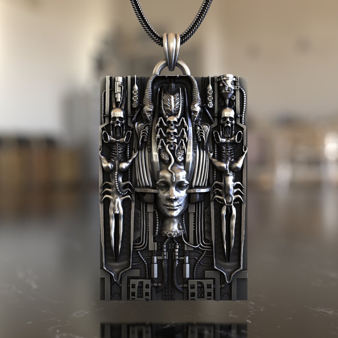 Surrealist Sci-fi 925 Sterling Silver Necklace Futuristic Art Design ...