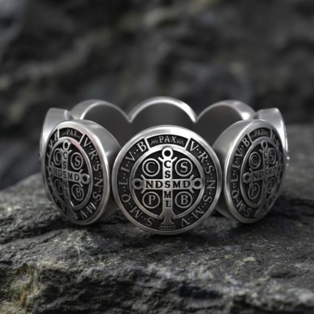 Saint Benedict Ring 925 Sterling Silver Oxidized Finish Catholic ...