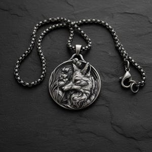 925 Sterling Silver Necklace, Fox Shield Theme, Handmade Wildlife Inspired Jewelry, Statement Piece, Collectible Fox Enthusiast Accessory