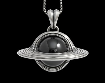 925 Sterling Silver Black Hole Pendant Oxidized Finish Celestial
