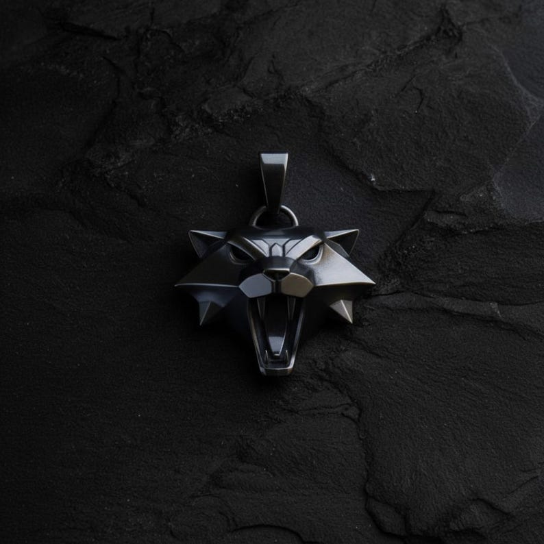 Cat School Wolf Pendant 925 Sterling Silver Necklace Witcher Medallion Fantasy RPG Gaming Jewelry Gift image 8