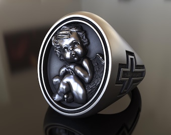 Baby Angel Ring, 925 Sterling Silver, Handmade Cherub Design, Guardian Angel Symbol of Protection, Perfect Gift for Loved Ones, Etsy Jewelry