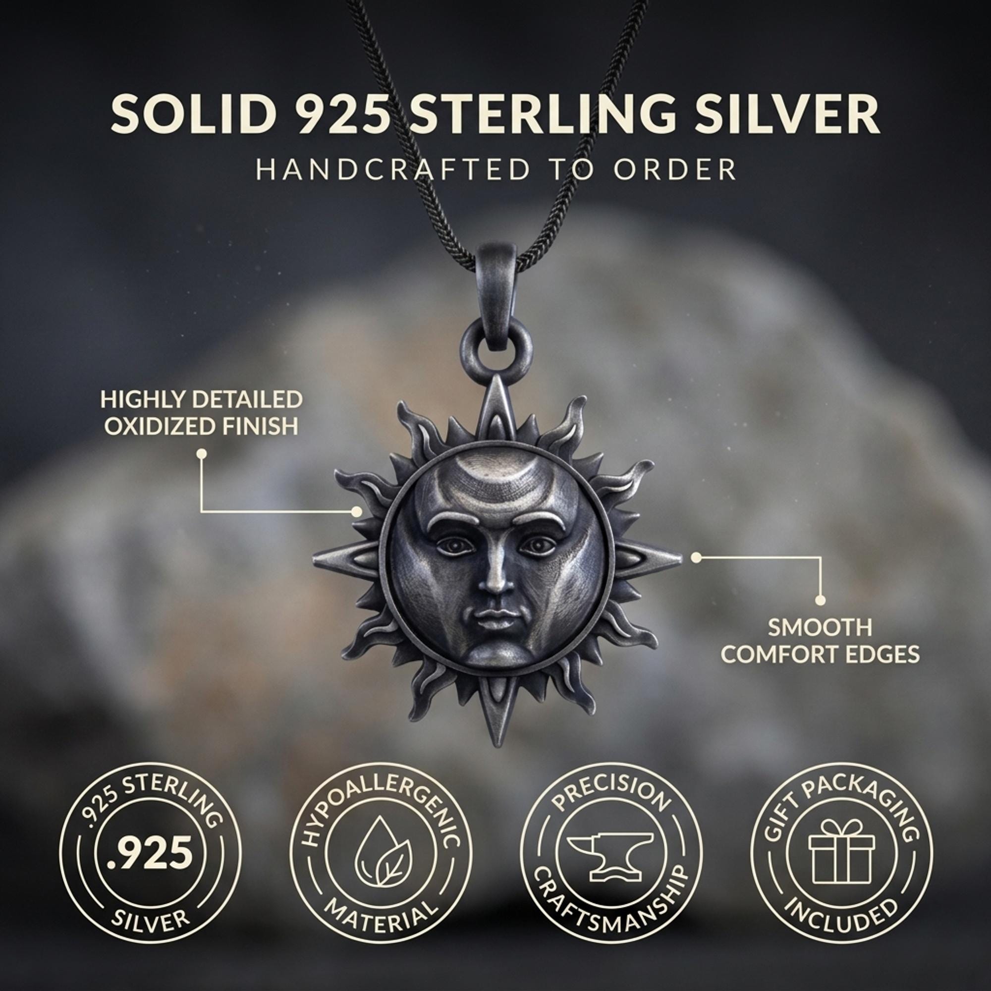 Sun Pendant, 925 Sterling Silver, Handcrafted Celestial-inspired