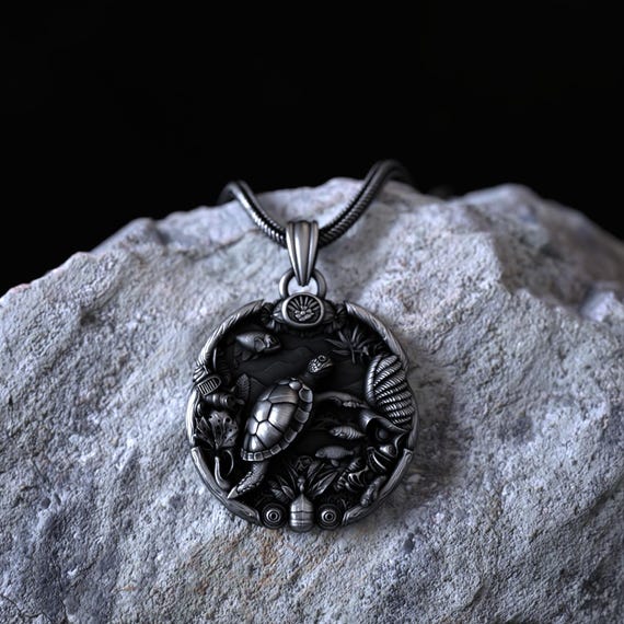 Exquisite 925 Sterling Silver Turtle Ocean Necklace With Nautical