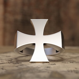 Cross Handmade Sterling Silver Men Band Ring, Christian Cross Men Wedding Ring, Cross Wedding Band, Ornament Men Ring, Silver Christian Ring