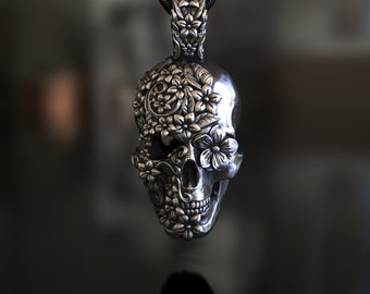 Sugar Skull Pendant, 925 Sterling Silver, Handcrafted Day of the Dead Inspired Jewelry, Symbol of Honor & Celebration, Unique Statement