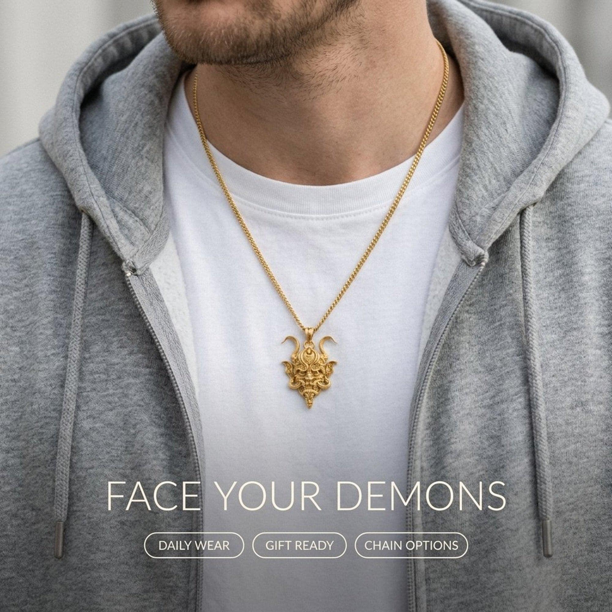 精巧な悪魔の顔のペンダントネックレス 925スターリングシルバー 複雑