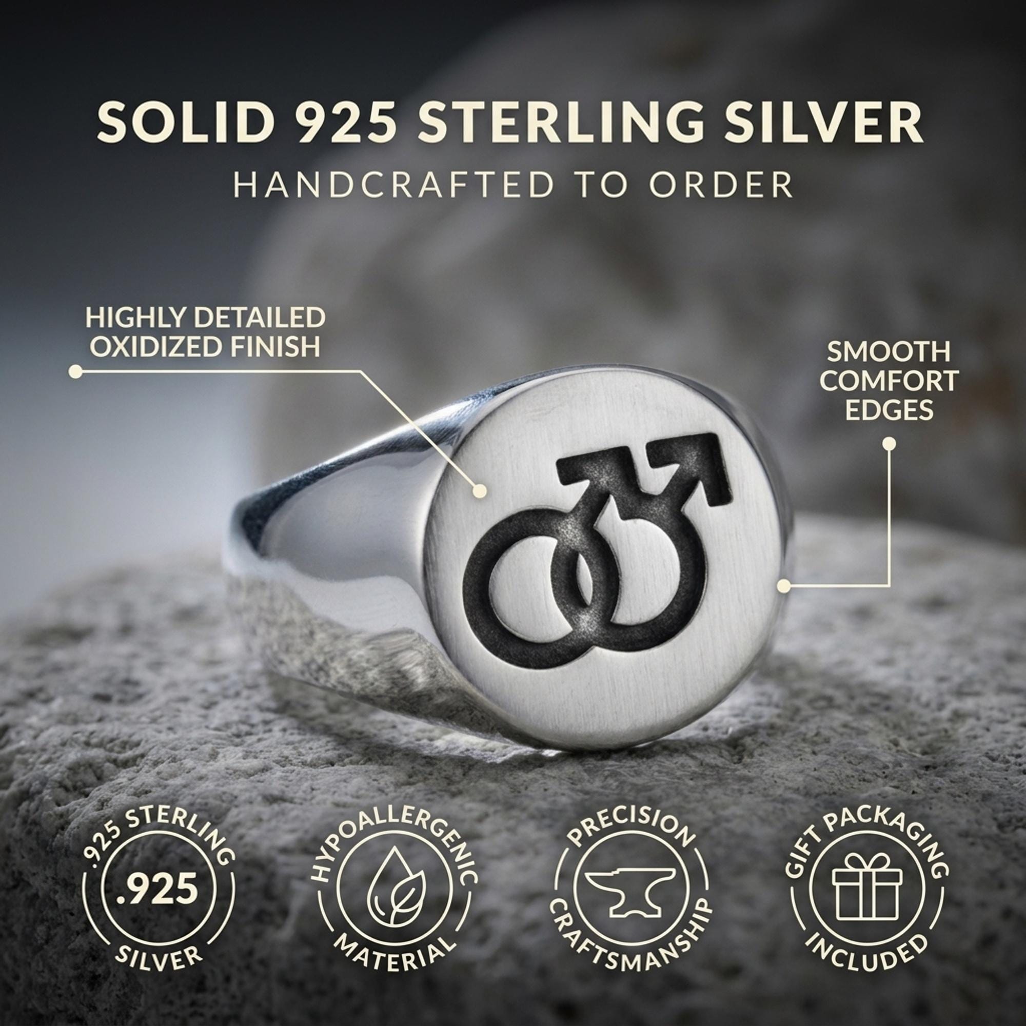 Double Mars Symbol Ring 925 Sterling Silver Oxidized Finish Gay