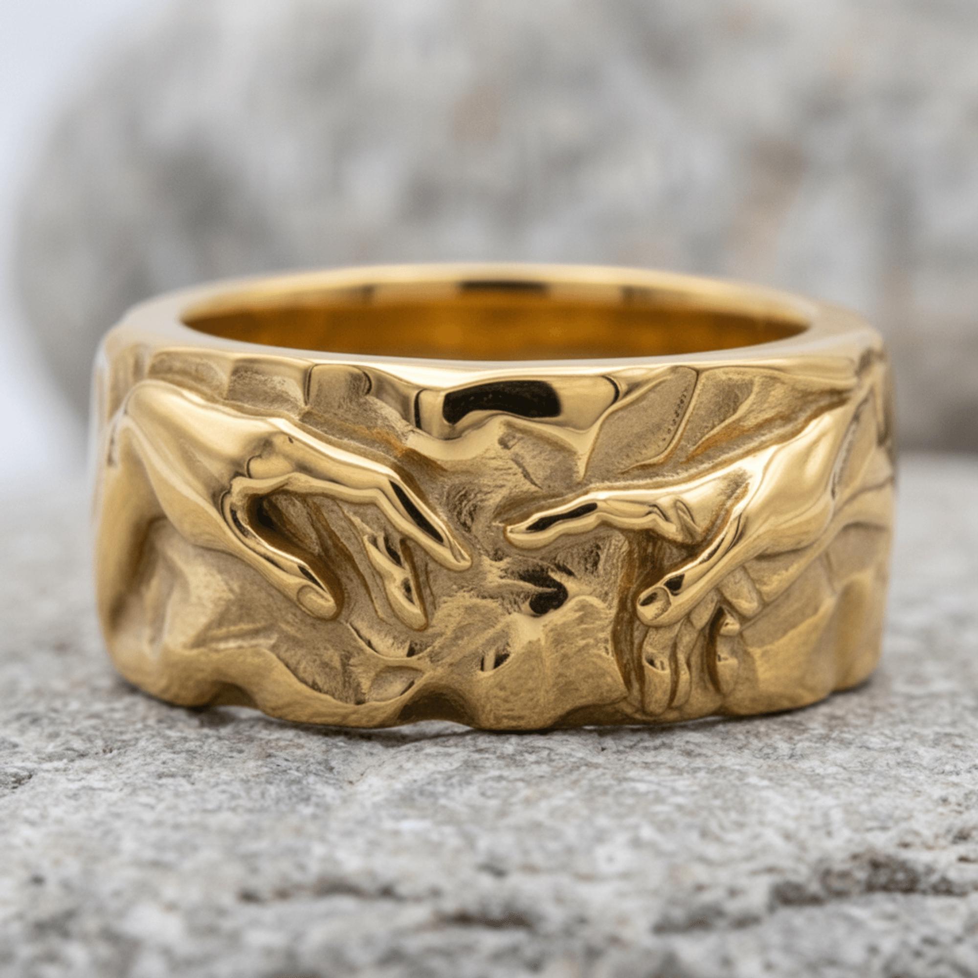 Creation of Adam Ring Polished Silver Band, Hands of God Ring 925