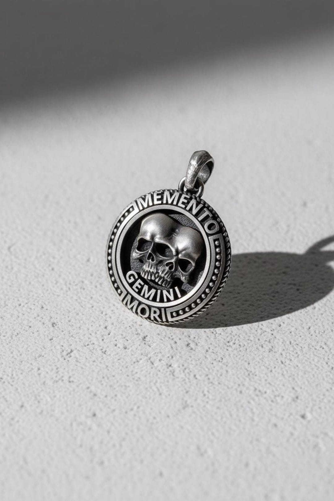 Memento Mori Gemini Zodiac Necklace 925 Sterling Silver Twin Skull