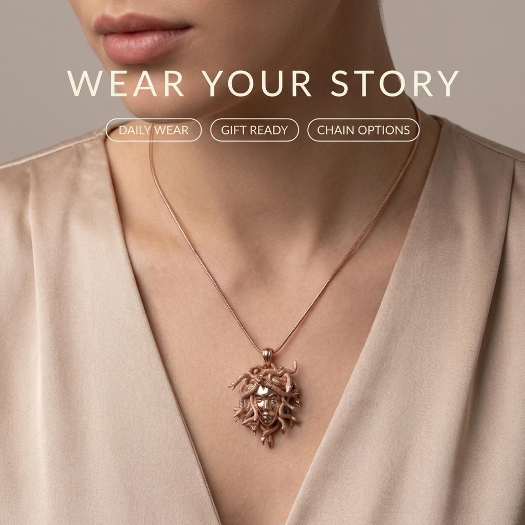 Medusa Gorgon Snake Head Pendant Necklace 925 Sterling Silver