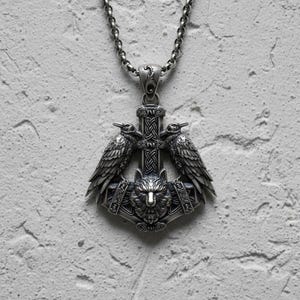 Viking Raven Axe Pendant 925 Sterling Silver Necklace Norse Wolf Celtic Warrior Medallion Gift Men
