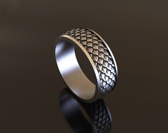 Dragon Scale Oxidized Silver Wedding Band Ring Men, Unique Animal Dragon Ring to Dad, Engraved Promise Ring For Husband, Gift For Boyfriend