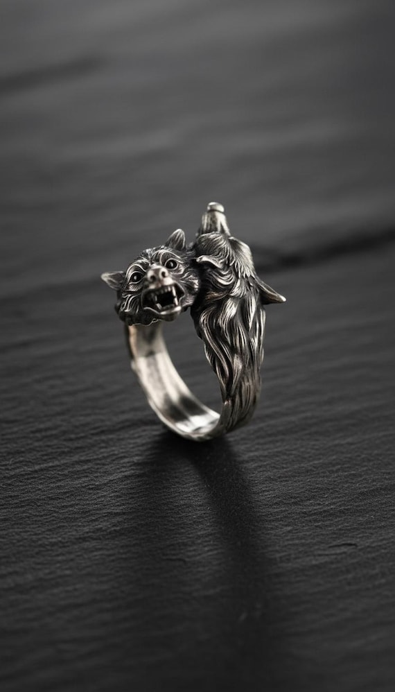 Anello con lupo in argento sterling, anello con sigillo a testa di lupo, dichiarazione da uomo, gioielli con animali nordici