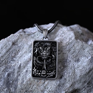 Handcrafted Chinese Dragon Pendant Necklace in 925 Sterling Silver, Bold Rectangular Design, Symbol of Strength and Power, Unisex Jewelry