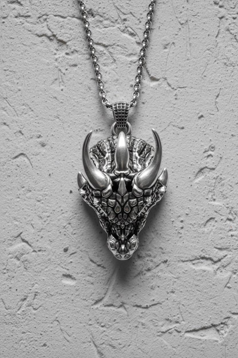 ドラゴンヘッドペンダント 925 スターリングシルバーネックレス