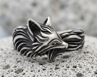 925 Sterling Silver Fox Ring, Adjustable Animal Band Ring, Handmade Silver Jewelry, Cute Fox Wrap Ring, Boho Woodland Ring, Gift for Her