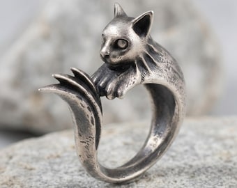 Katzenring aus 925er Sterlingsilber – Handgefertigt, Unisex, Katzenmotiv, verspieltes Design, perfektes Geschenk für Katzenliebhaber und Tierfreunde