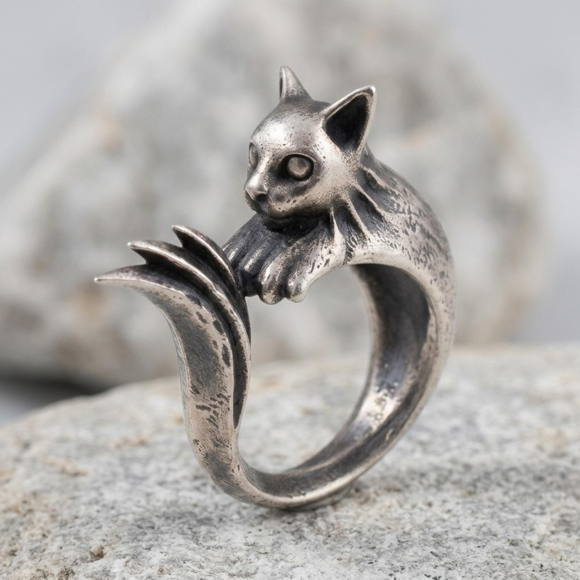 925 Sterling Silver Cat Ring - Handcrafted, Unisex, Feline