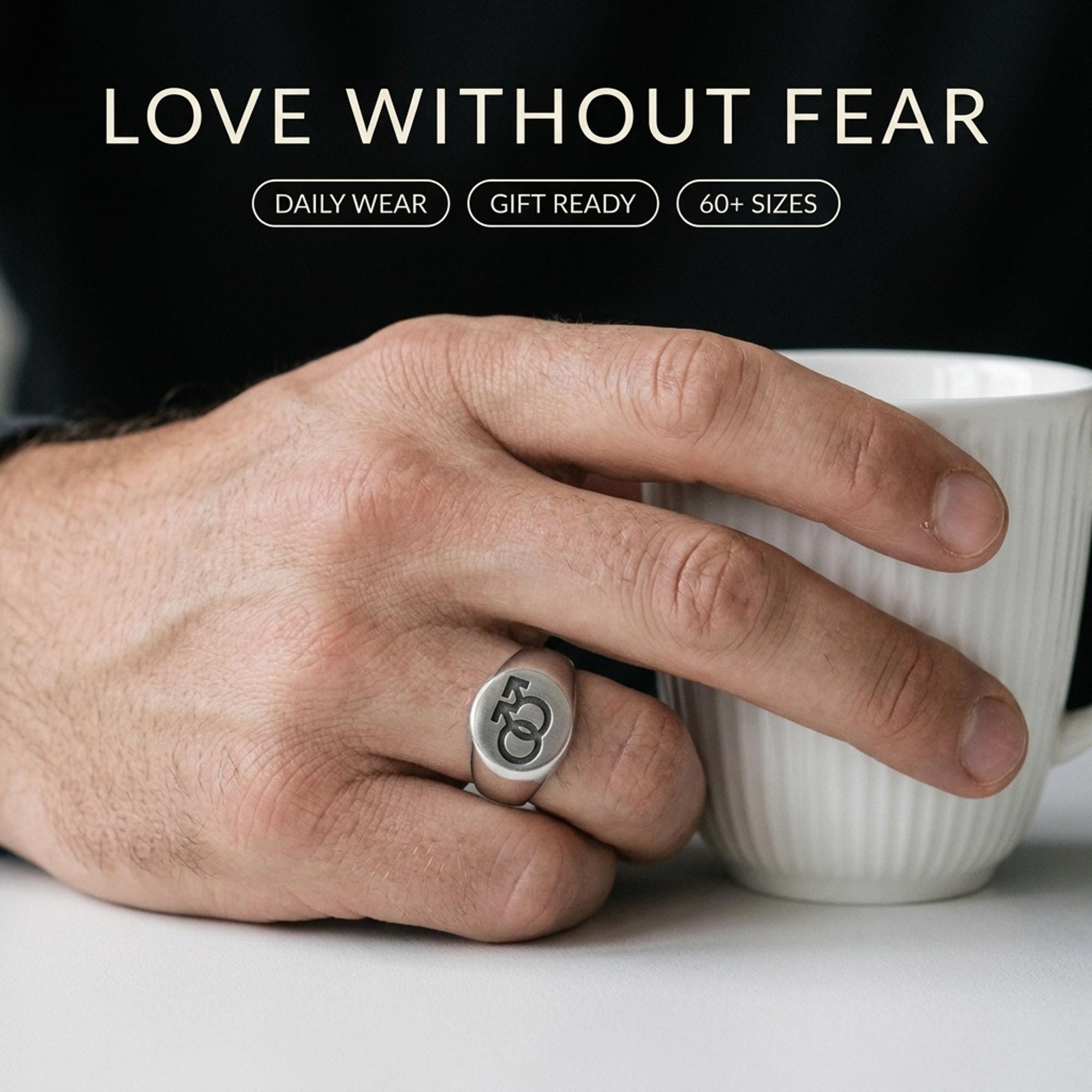 Double Mars Symbol Ring 925 Sterling Silver Oxidized Finish Gay