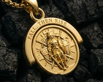 Resurgent Knight Spinner Pendant 925 Sterling Silver 14K Gold Vermeil Double Sided Religious Necklace Men Knight Templar Jewelry