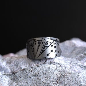 Poker 925 Silver Ring | Handmade Vegas ring, Joker ring, Black Jack ring, Gambler, Playing card ring, Cool ring ring casino,Lucky ring