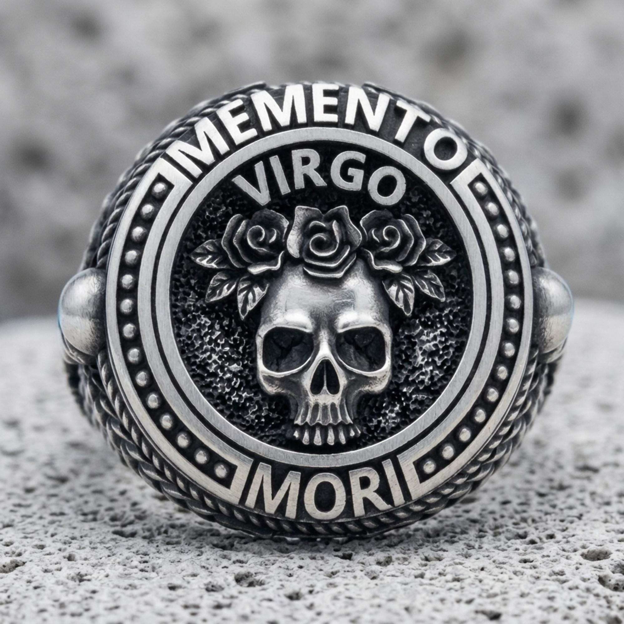 ミニロココRING Silver925 Virgo Signet Ring, Memento Mori Men Ring, Zodiac Ring - 925