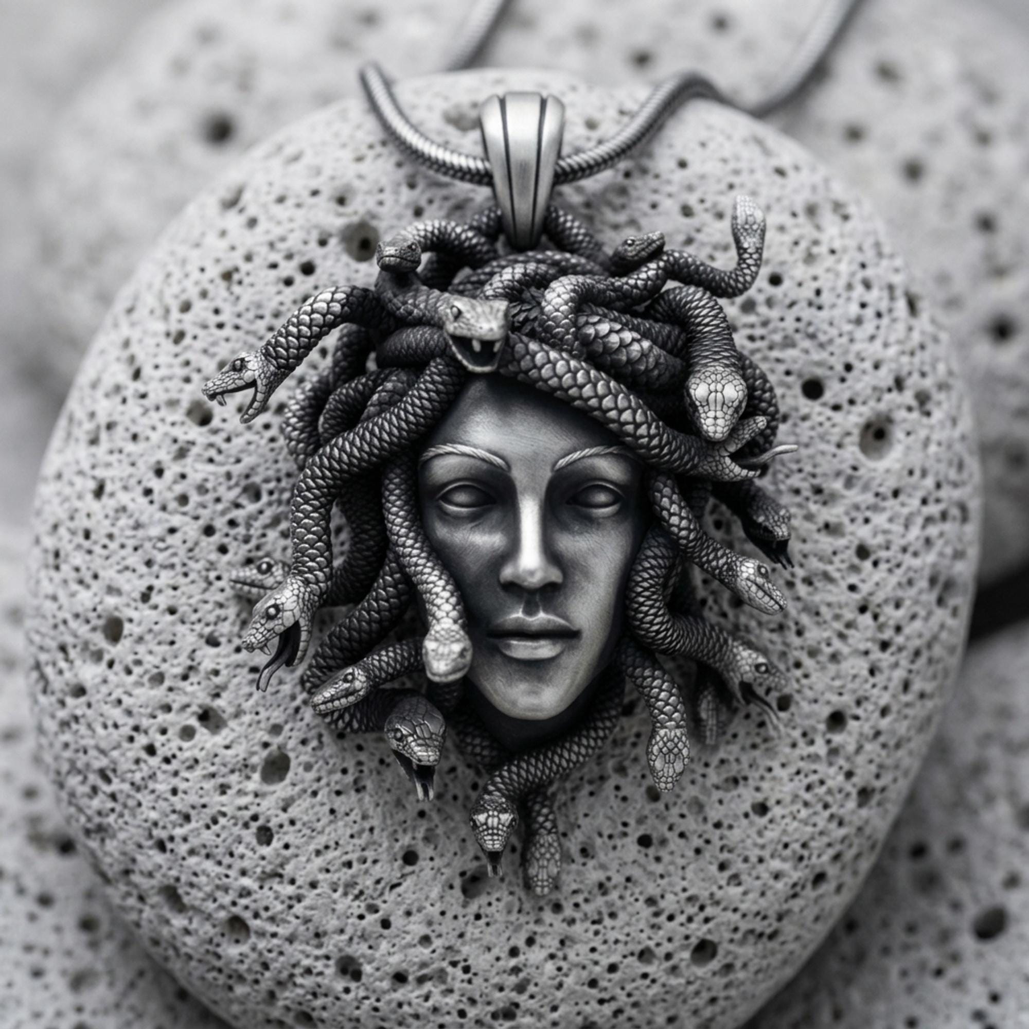 Medusa Gorgon Snake Head Pendant Necklace 925 Sterling Silver