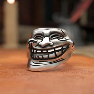 Troll Face Ring - 925 Sterling Silver - Internet Meme Inspired - Artisan Crafted - Unique Conversation Piece - Limited Release Trendy Design