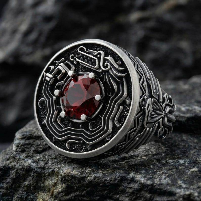 Aztec Quetzalcoatl Dragon Signet Ring 925 Sterling Silver Gold Vermeil ...