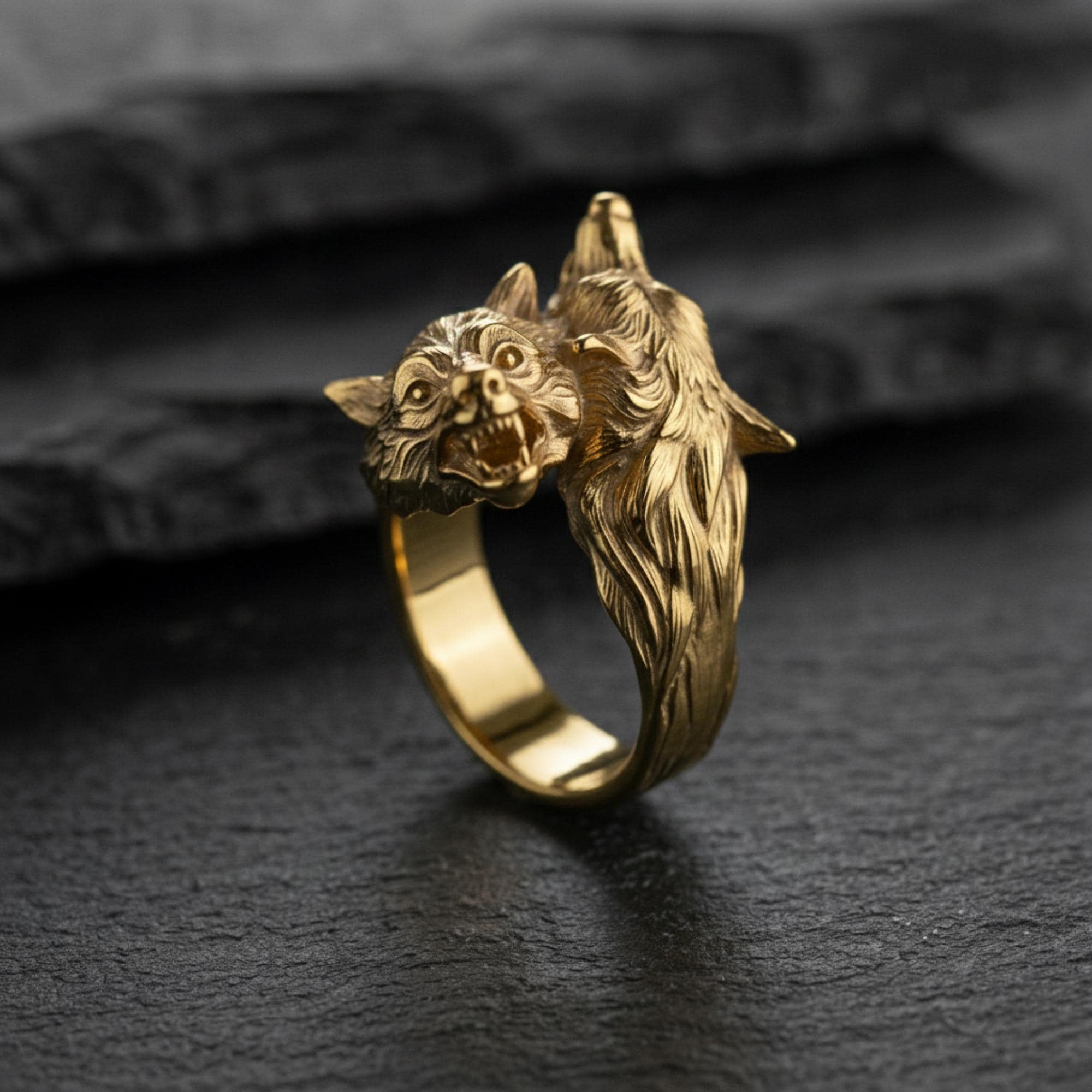925 Sterling Silver Double Wolf Head Ring - Handcrafted, Unisex