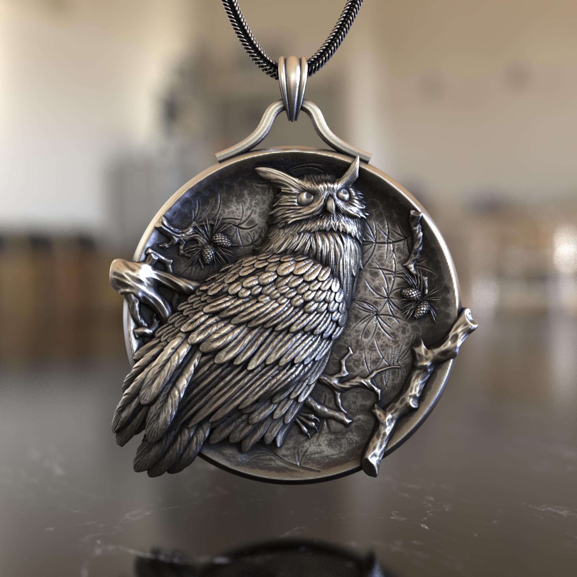 Majestic Owl 925 Sterling Silver Pendant Necklace Detailed Nocturnal Design Symbolizing Wisdom Natur