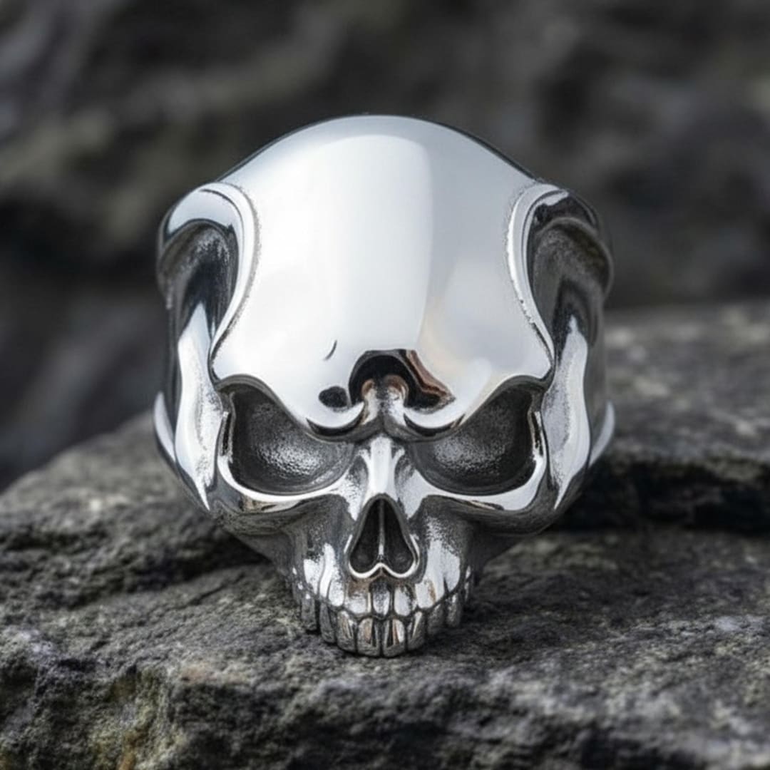 Angry Skull Ring 925 Sterling Silver Polished Finish Gothic Biker ...