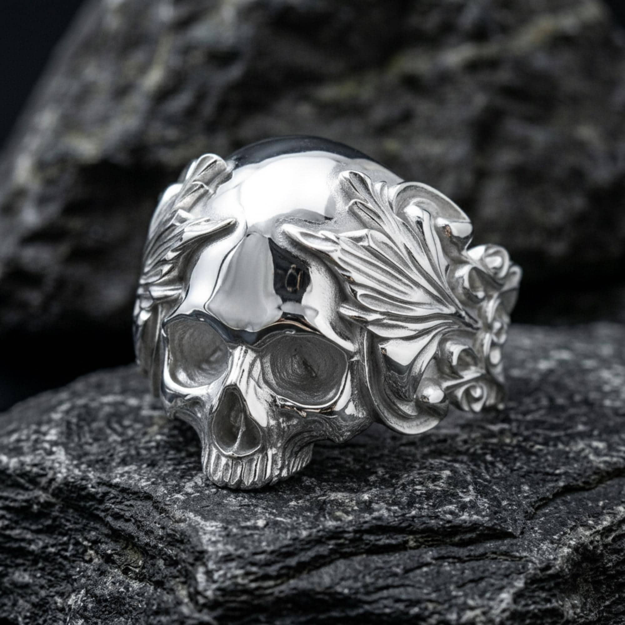 Ornate Skull Ring 925 Sterling Silver Gold Vermeil Gothic Biker