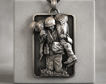 勇敢な兵士の救助犬タグネックレス 925スターリングシルバー