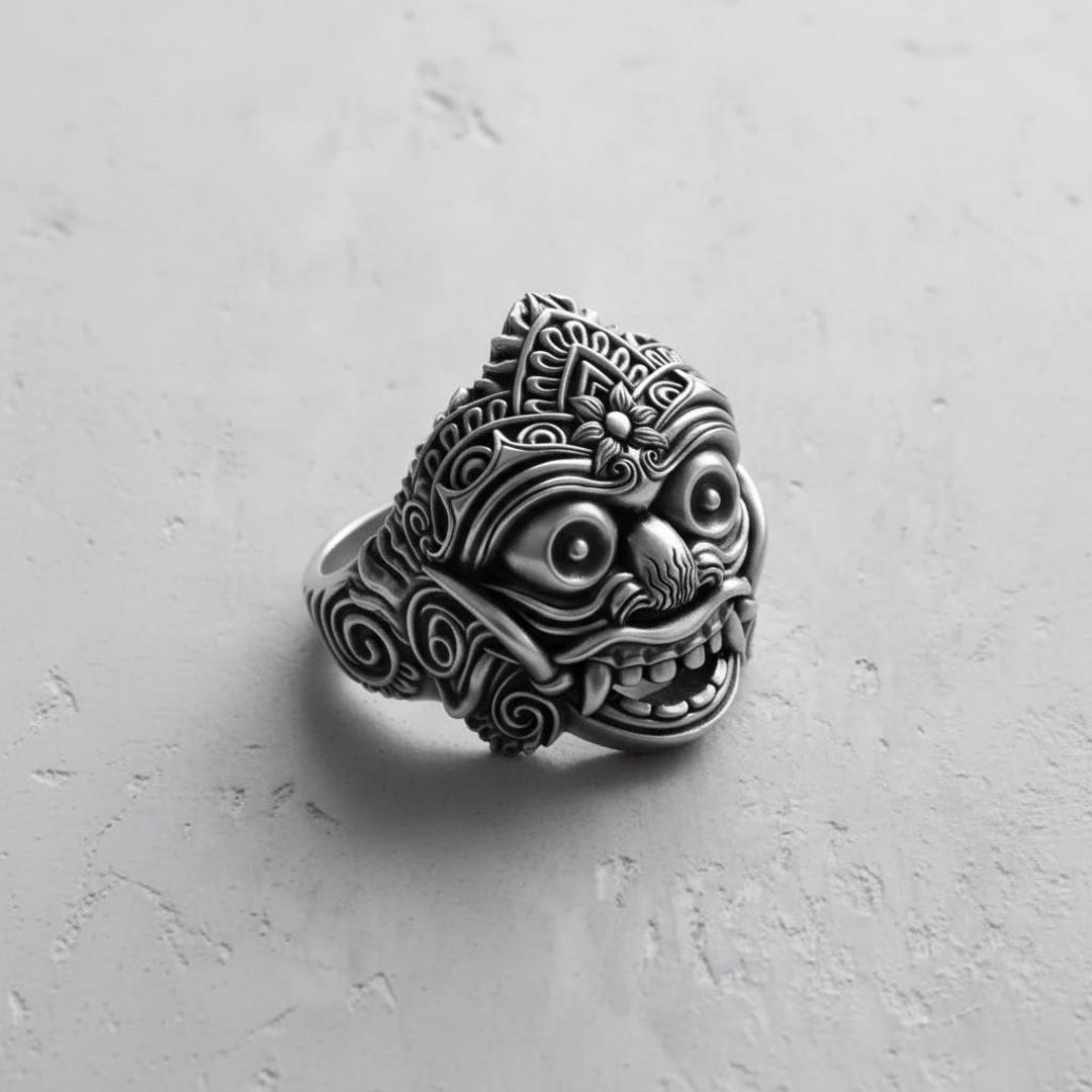 Balinese Mask Ring 925 Sterling Silver Oxidized Finish Demon Jewelry ...